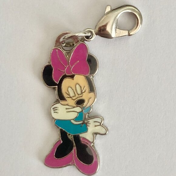 Vintage Disney Bashful Minnie Mouse Clip On Charm Zipper Pull Bag Purse Pink Bow - Picture 2 of 7